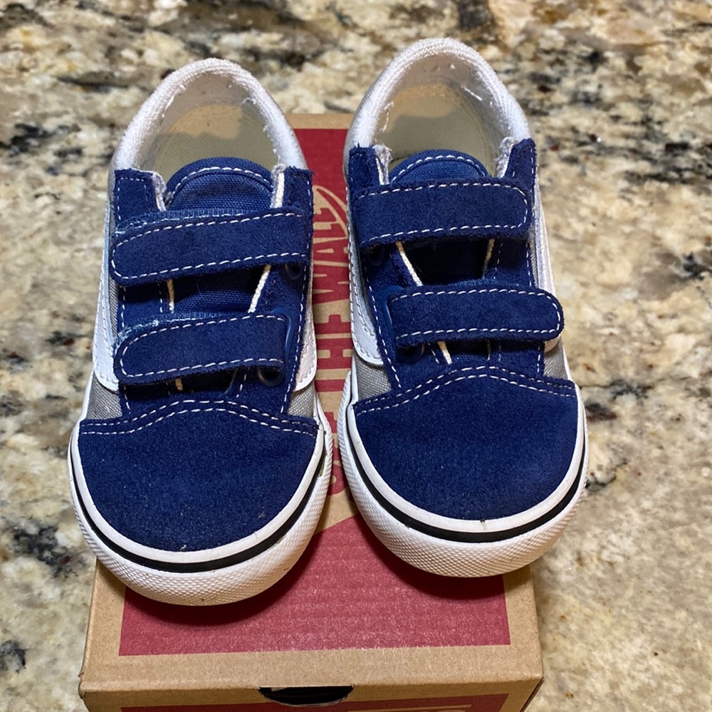 Vans, size 7 toddler, blue and white suede, barely worn